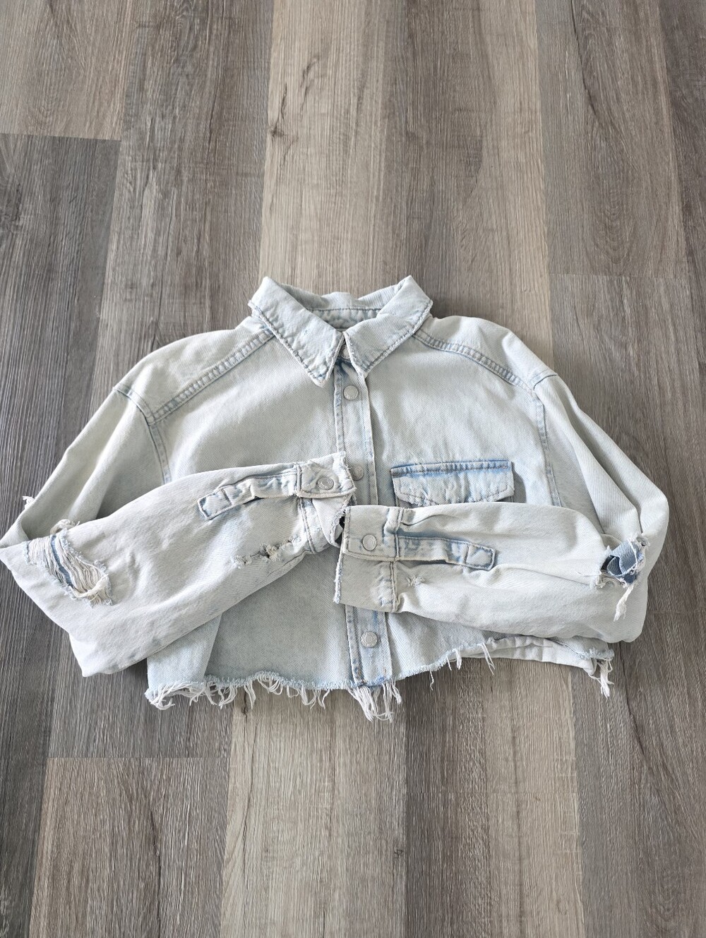 Zara Women's Light Wash Distressed Cropped Denim Jacket Size S